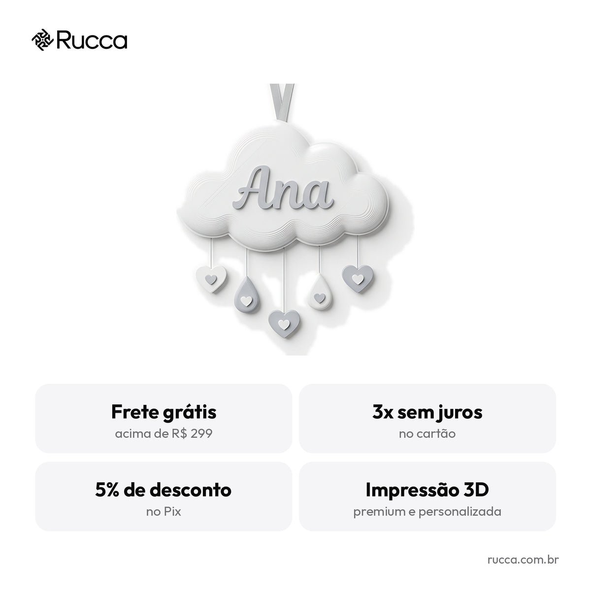 Porta-maternidade Nuvem Chuva de Amor com nome — Rucca 3D