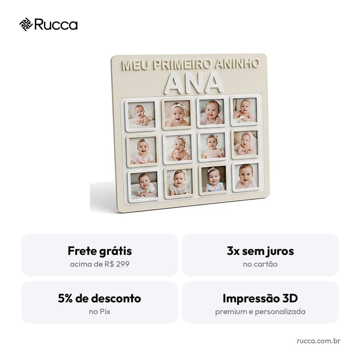 Porta-retrato Meu Primeiro Aninho (12 fotos) com nome — Rucca 3D