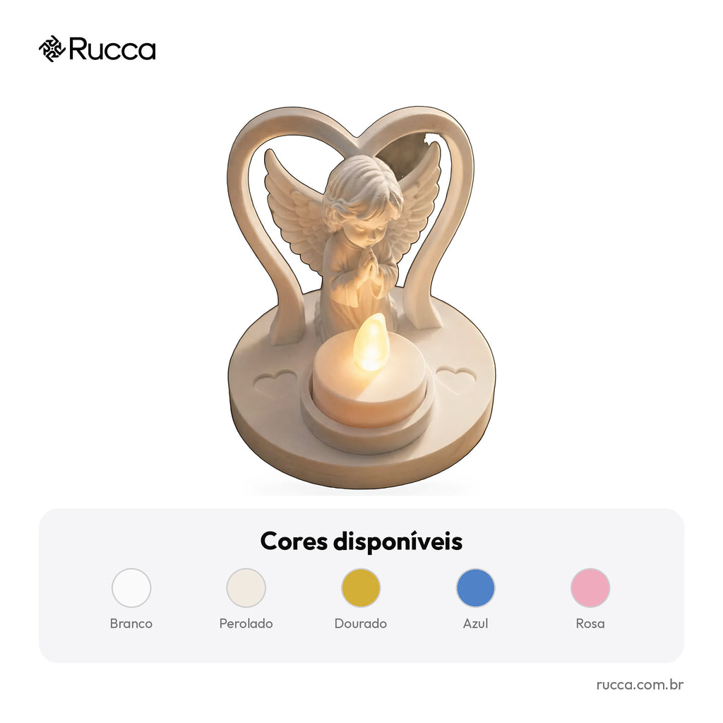 Porta-Vela LED Anjinho Rezando no Arco de Coração — Rucca 3D