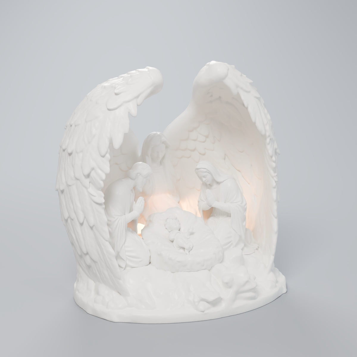 Presépio Asas de Anjo com Espaço para Vela LED, detalhe do acabamento