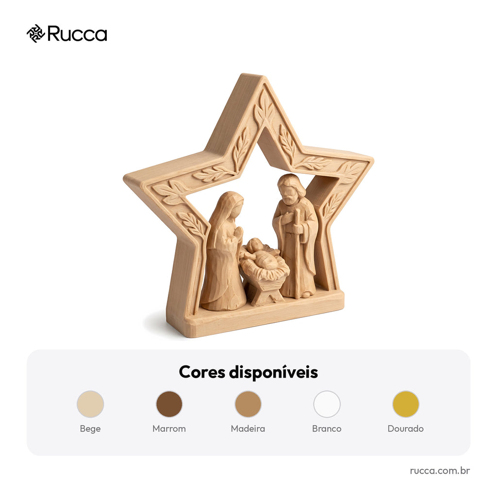 Presépio Estilo Madeira Entalhada com Estrela — Rucca 3D