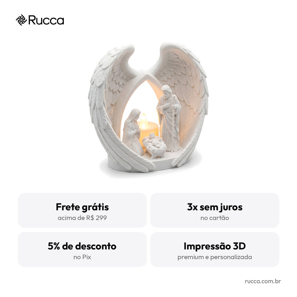 Presépio Iluminado Asas de Anjo com Vela LED — Rucca 3D
