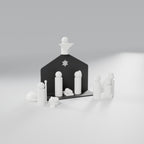 Presépio Minimalista com Cenário, Pastor, Anjo e Reis Magos (14 Peças), Figuras Brancas e Cenário Preto