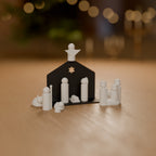 Presépio Minimalista com Cenário, Pastor, Anjo e Reis Magos (14 Peças) decorando o ambiente