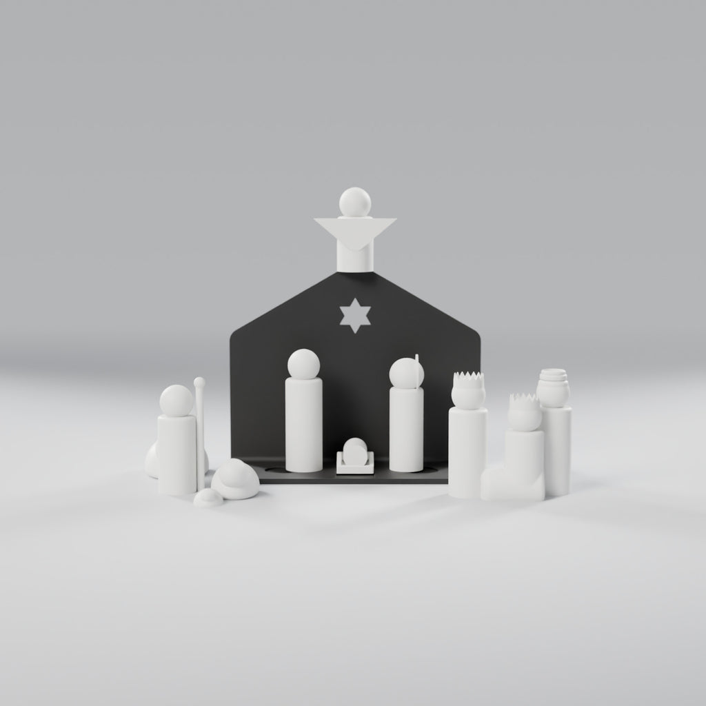 Presépio Minimalista com Cenário, Pastor, Anjo e Reis Magos (14 Peças), vista frontal