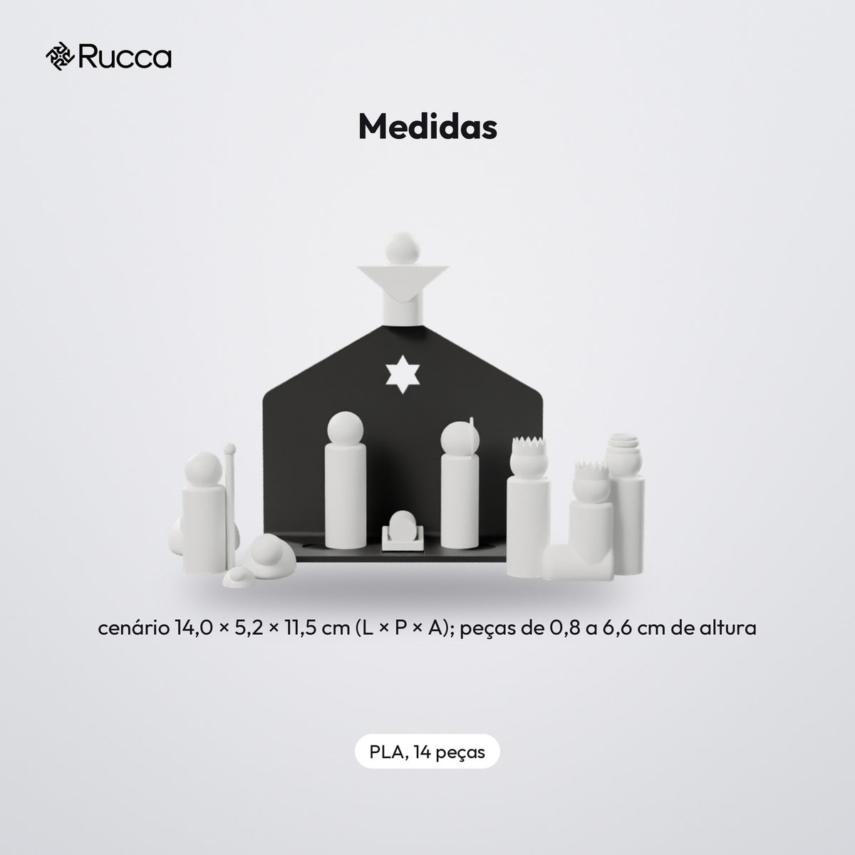 Presépio Minimalista com Cenário, Pastor, Anjo e Reis Magos (14 Peças): medidas