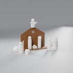 Presépio Minimalista com Cenário, Pastor, Anjo e Reis Magos (14 Peças), Figuras Brancas e Cenário Marrom