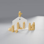 Presépio Minimalista com Cenário, Pastor, Anjo e Reis Magos (14 Peças), Figuras Douradas e Cenário Branco