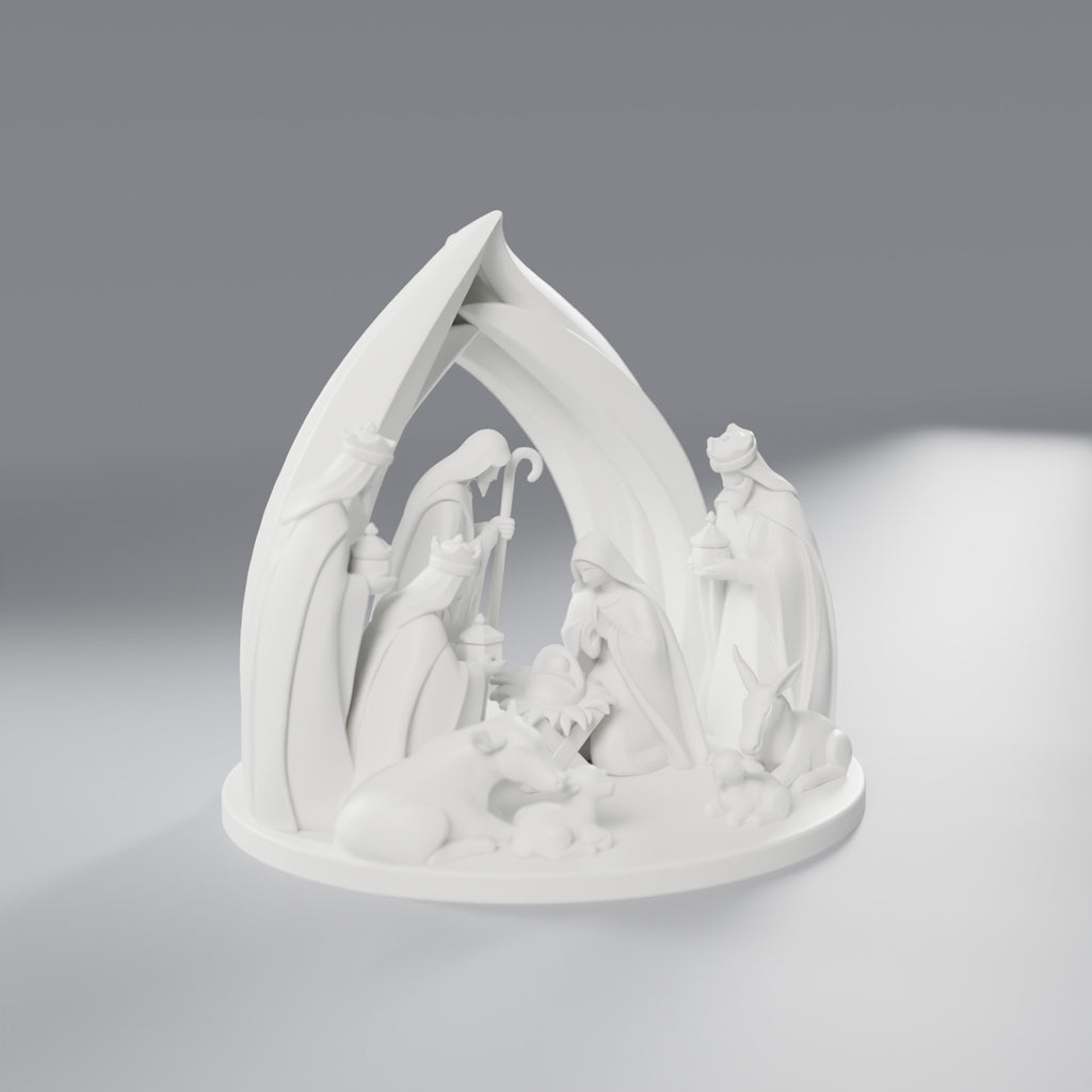 Presépio Minimalista Completo com Arco, Reis Magos e Animais, Branco