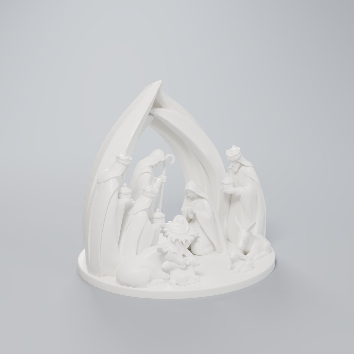 Presépio Minimalista Completo com Arco, Reis Magos e Animais, Branco