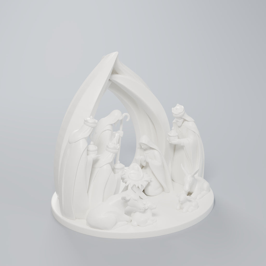 Presépio Minimalista Completo com Arco, Reis Magos e Animais, detalhe do acabamento