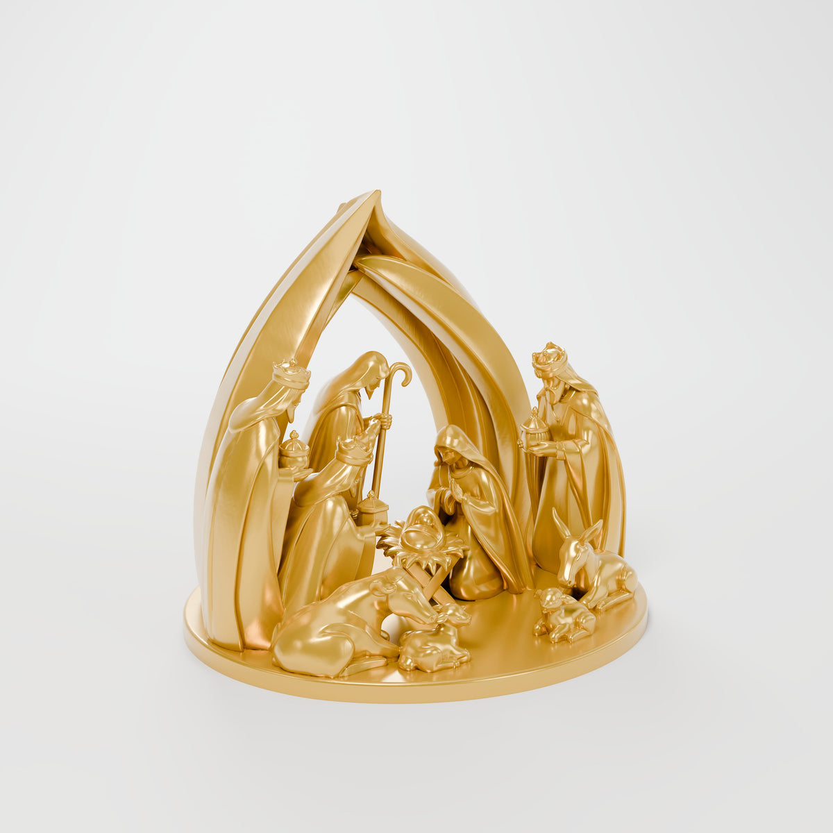 Presépio Minimalista Completo com Arco, Reis Magos e Animais, Dourado
