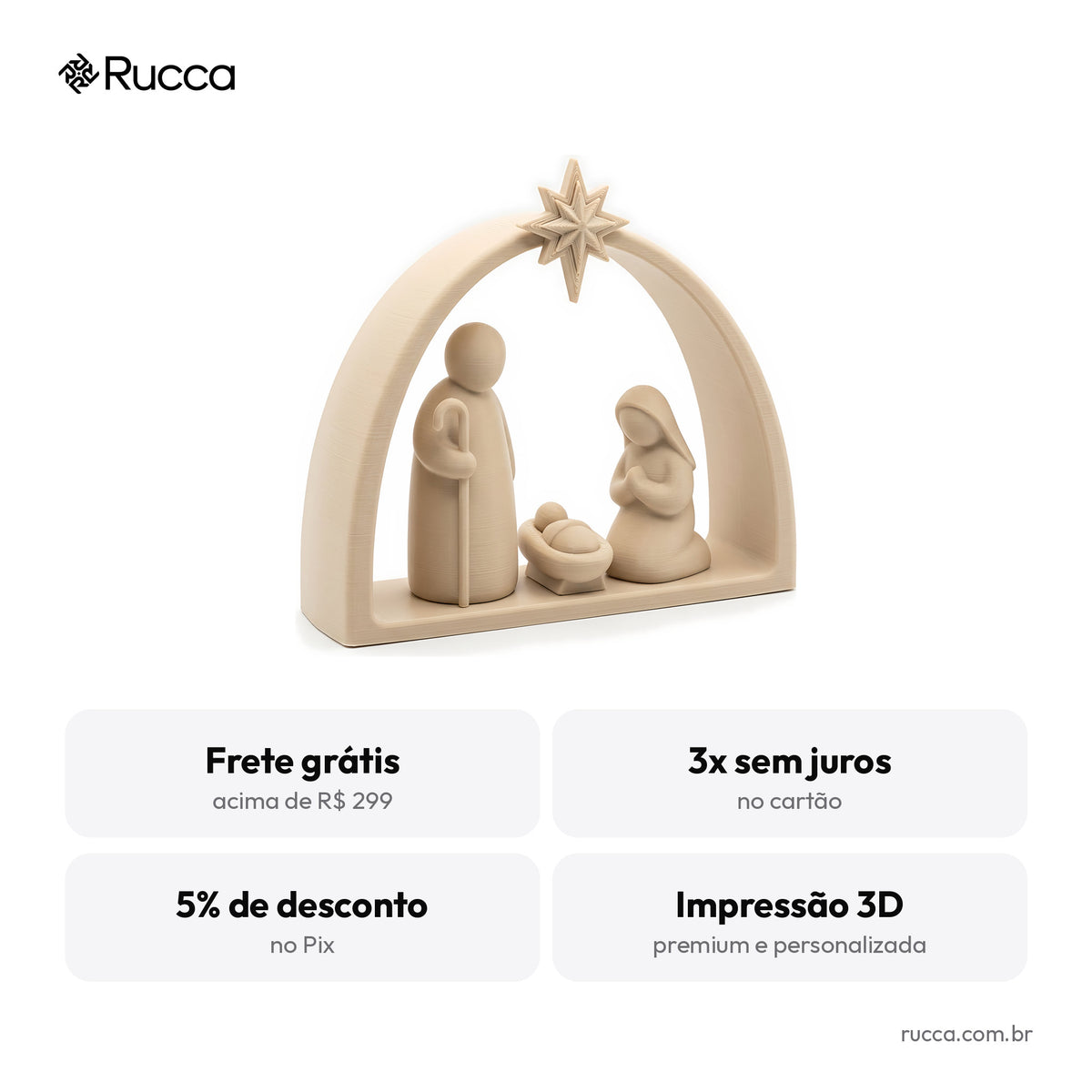 Presépio Moderno Minimalista Sagrada Família com Estrela — Rucca 3D