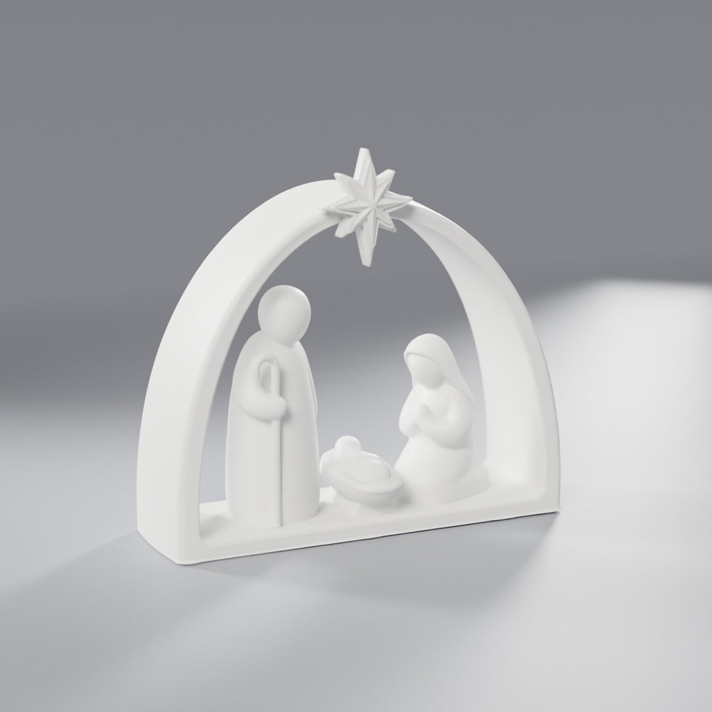 Presépio Moderno Minimalista Sagrada Família com Estrela, Branco