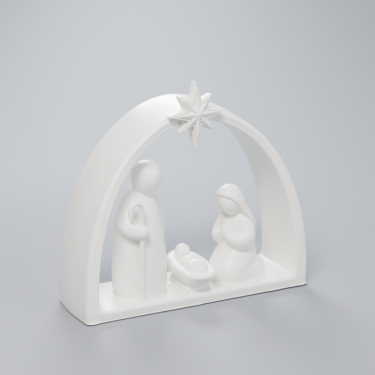 Presépio Moderno Minimalista Sagrada Família com Estrela, Branco