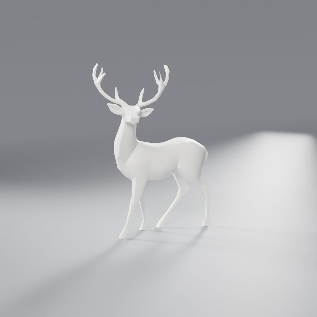 Rena Decorativa Low Poly em Pé, Branco