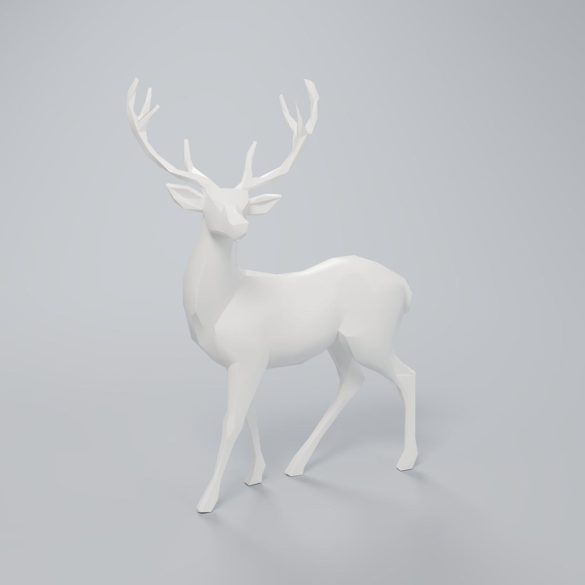 Rena Decorativa Low Poly em Pé, Branco