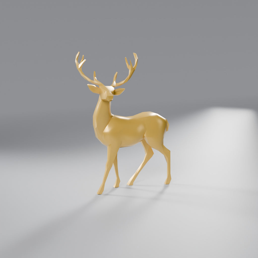Rena Decorativa Low Poly em Pé, Dourado