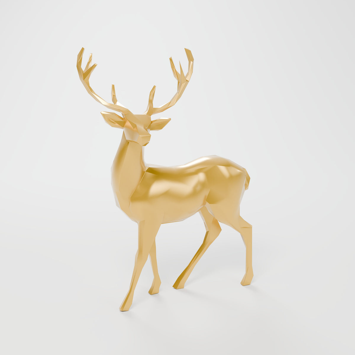 Rena Decorativa Low Poly em Pé, Dourado