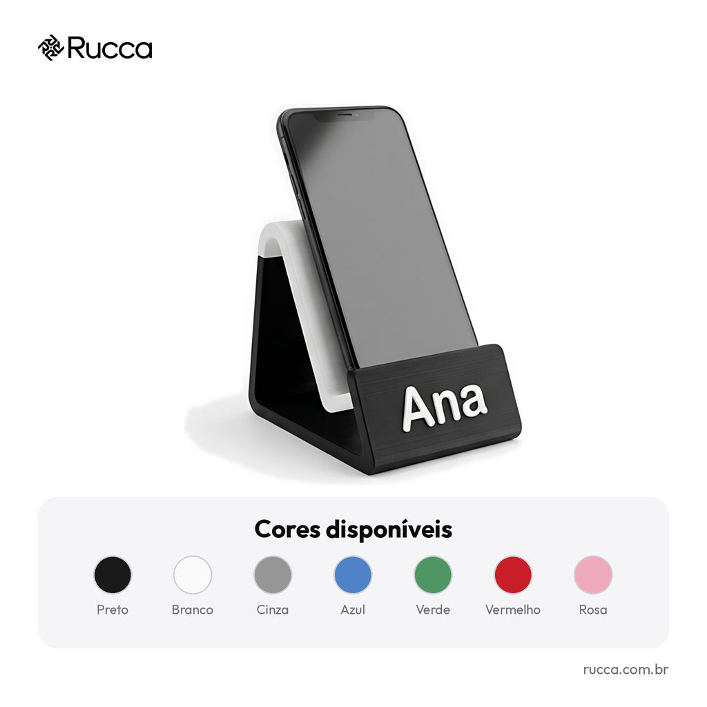 Suporte de Celular de Mesa com Logo — Rucca 3D