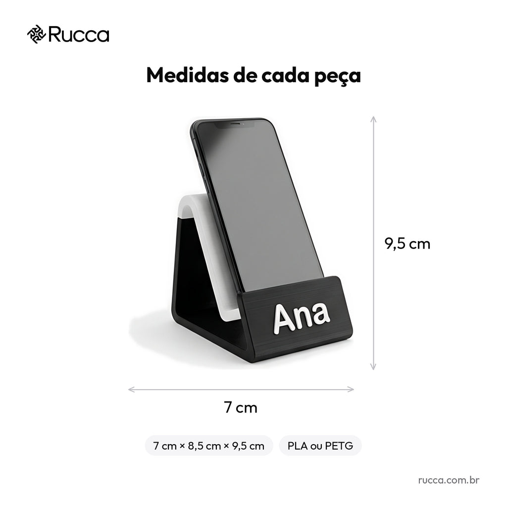 Suporte de Celular de Mesa com Logo — Rucca 3D