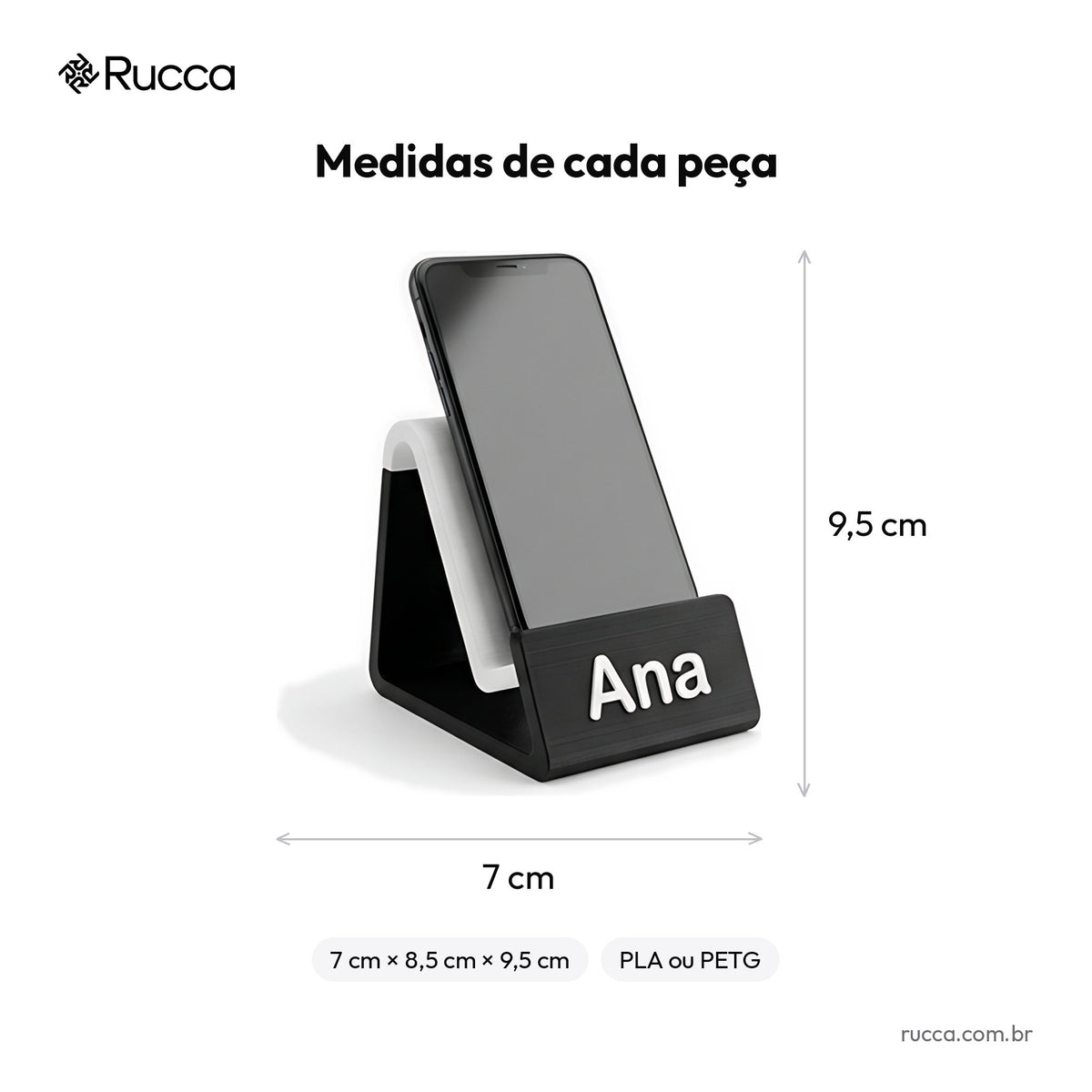 Suporte de Celular de Mesa com Logo — Rucca 3D