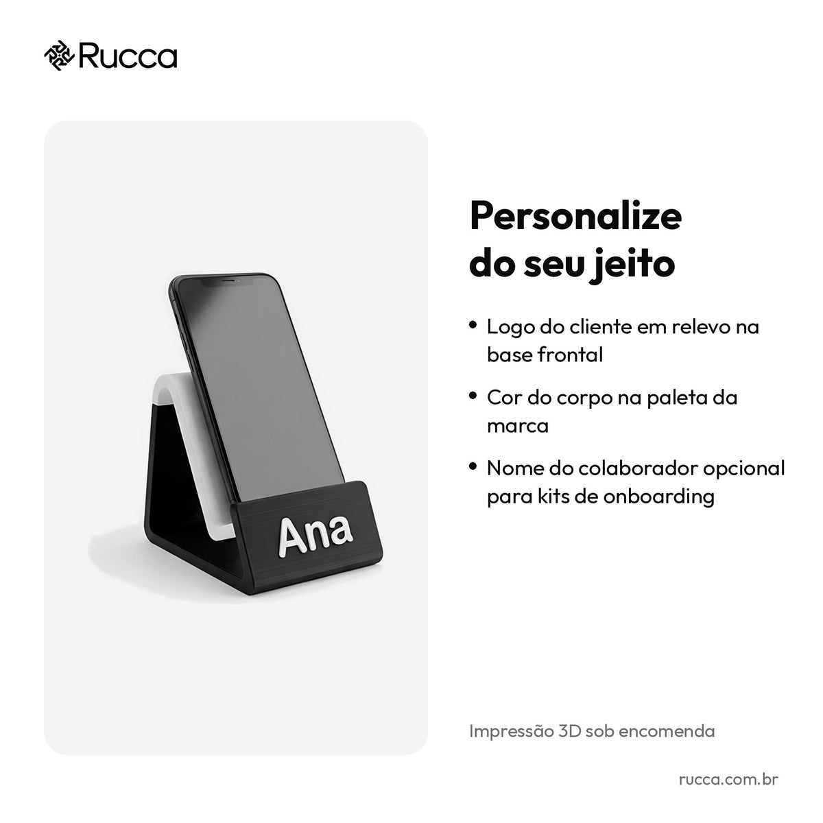 Suporte de Celular de Mesa com Logo — Rucca 3D