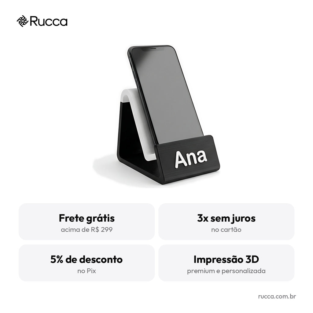 Suporte de Celular de Mesa com Logo — Rucca 3D