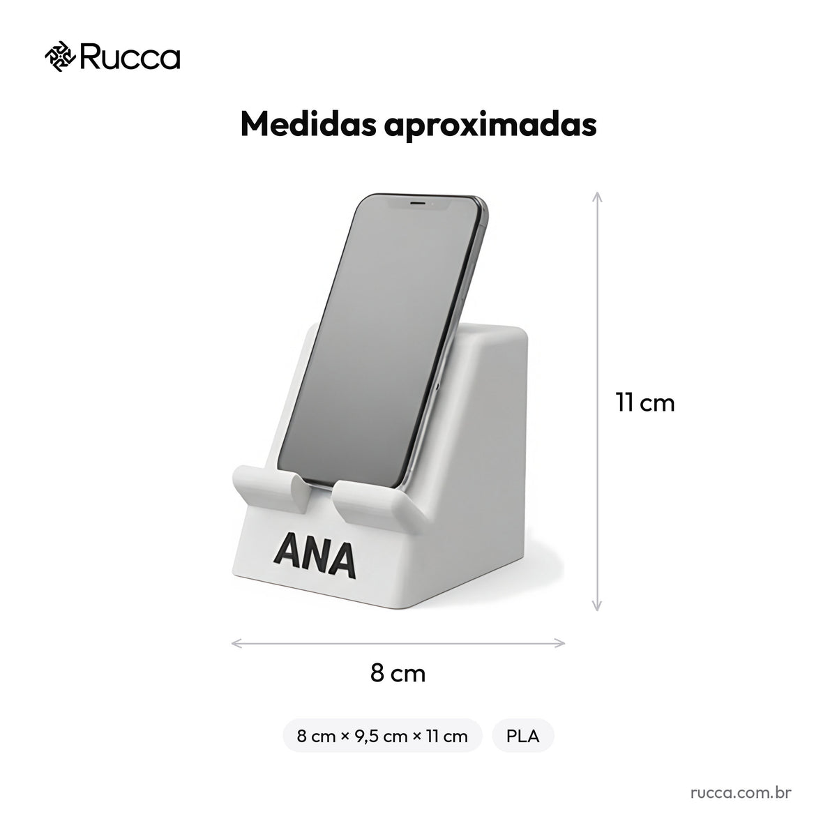 Suporte de celular de mesa com nome — Rucca 3D