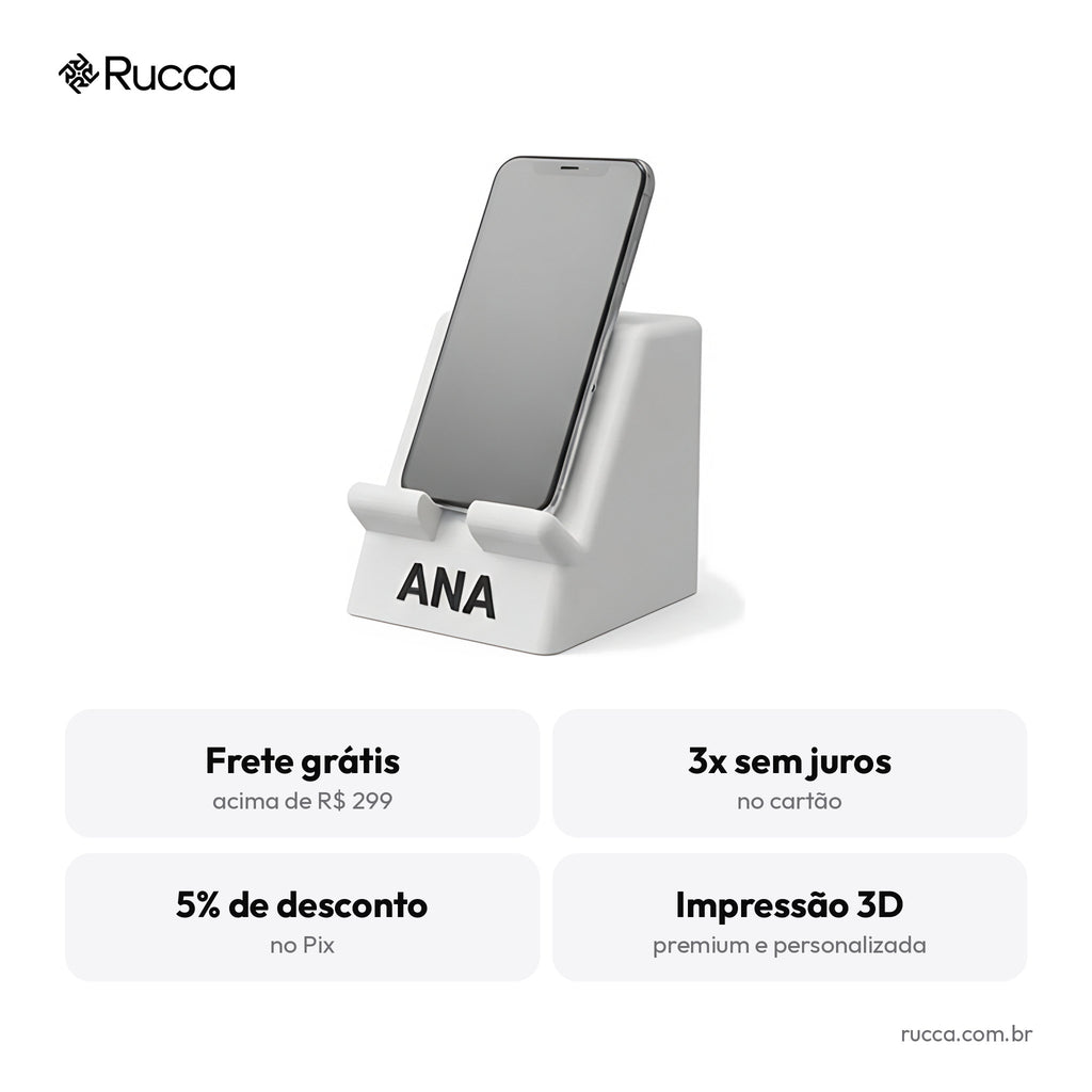 Suporte de celular de mesa com nome — Rucca 3D