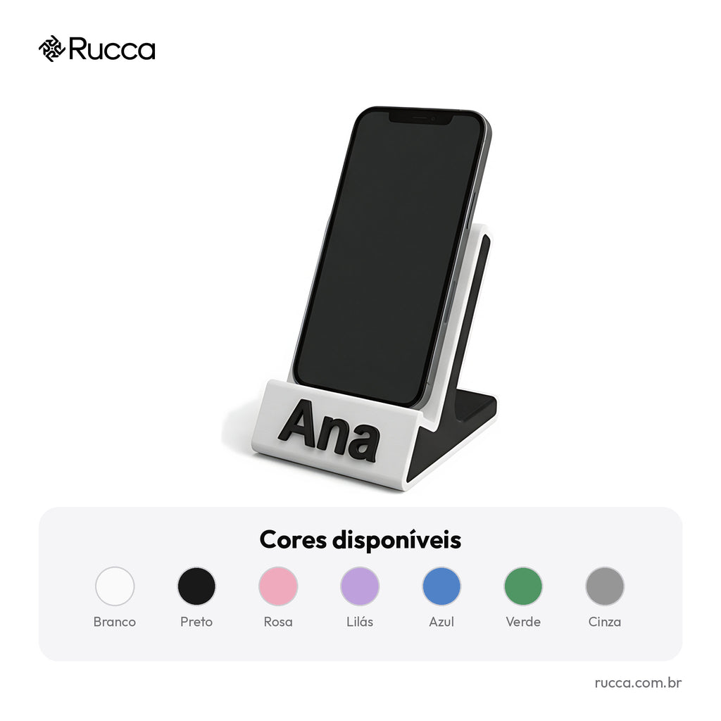 Suporte de Celular de Mesa com Nome — Rucca 3D