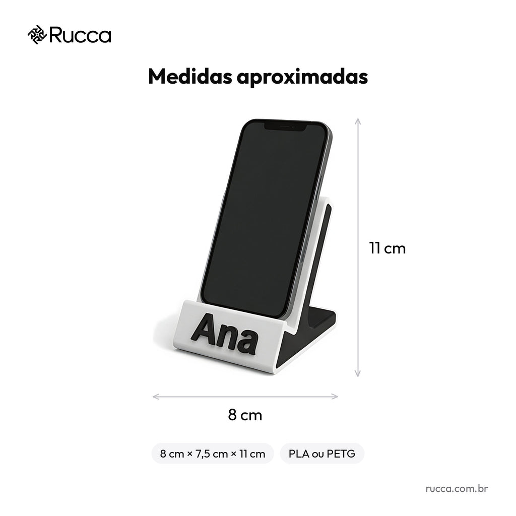 Suporte de Celular de Mesa com Nome — Rucca 3D