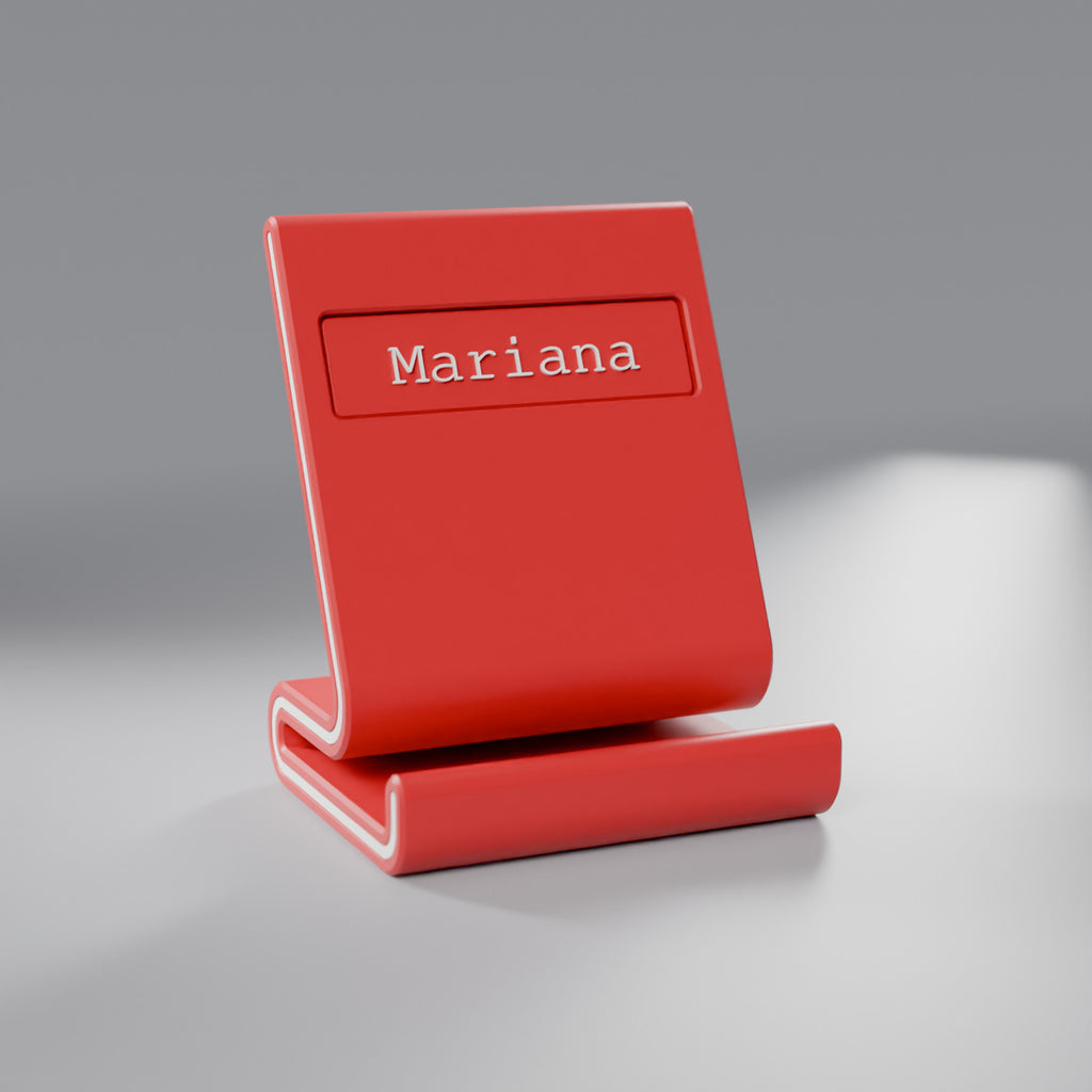 Suporte de Celular de Mesa com Nome, Vermelho Coração com detalhes Brancos
