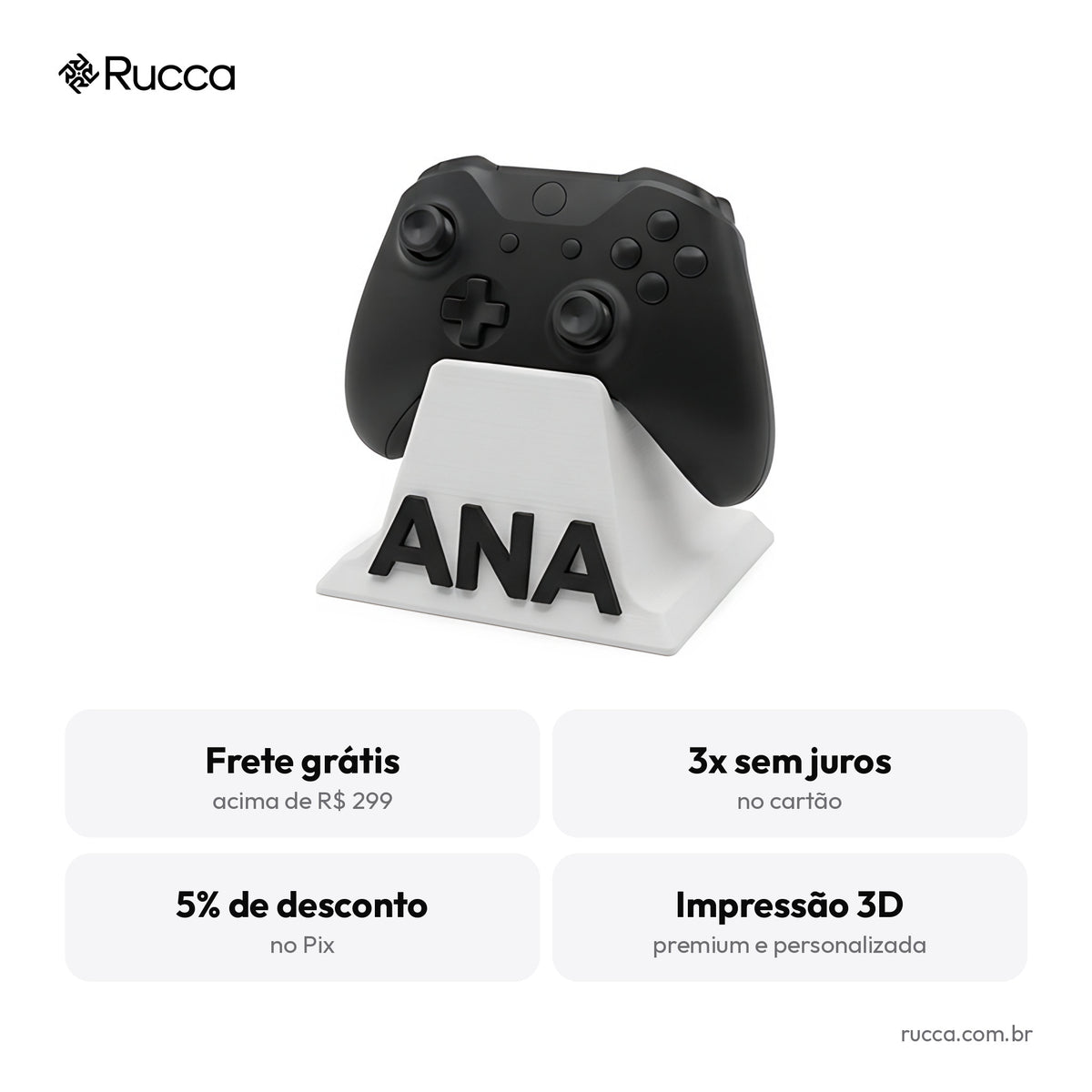 Suporte de controle de videogame com nome — Rucca 3D