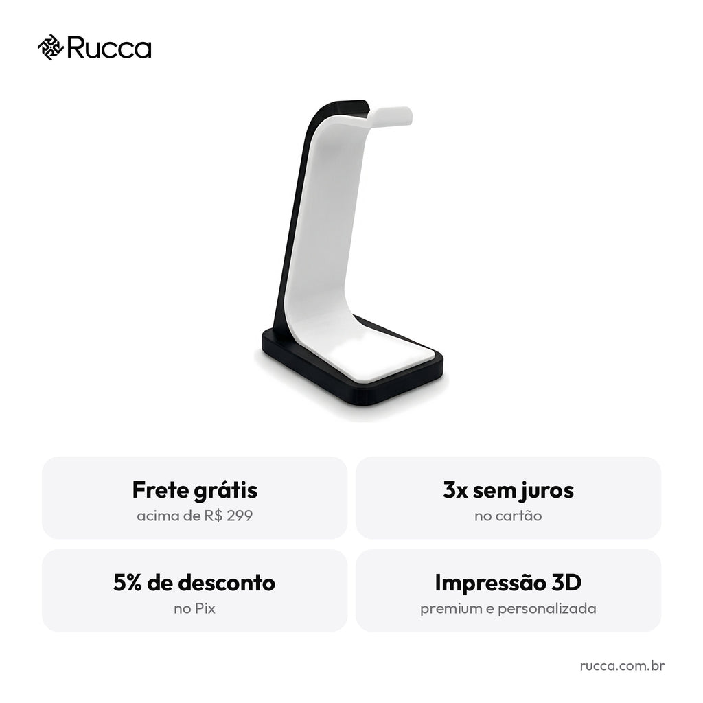 Suporte de Fone de Ouvido com Nome — Rucca 3D