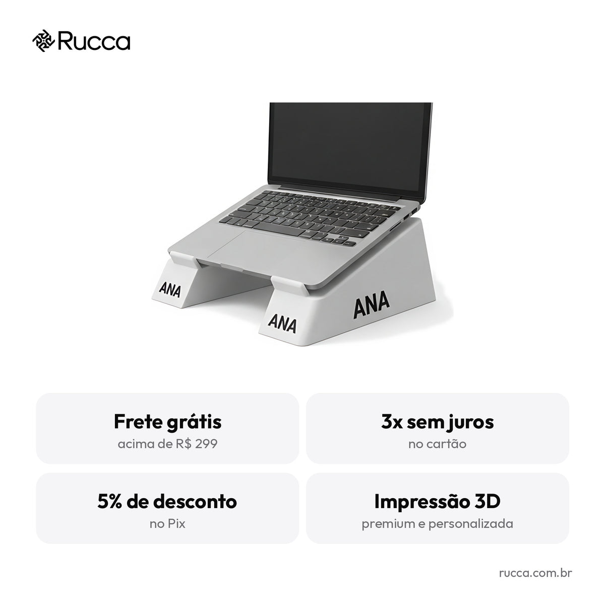 Suporte ergonômico para notebook — Rucca 3D