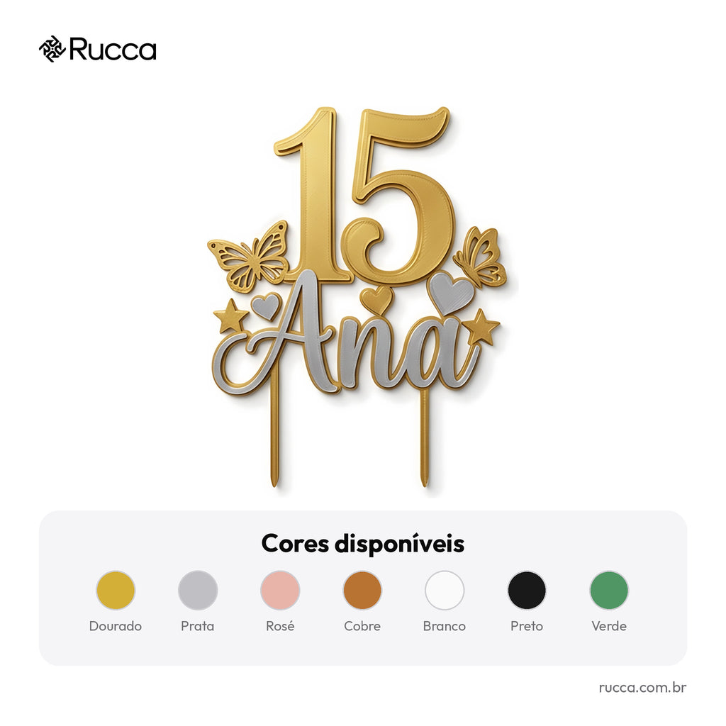 Topo de bolo 15 anos personalizado — Rucca 3D