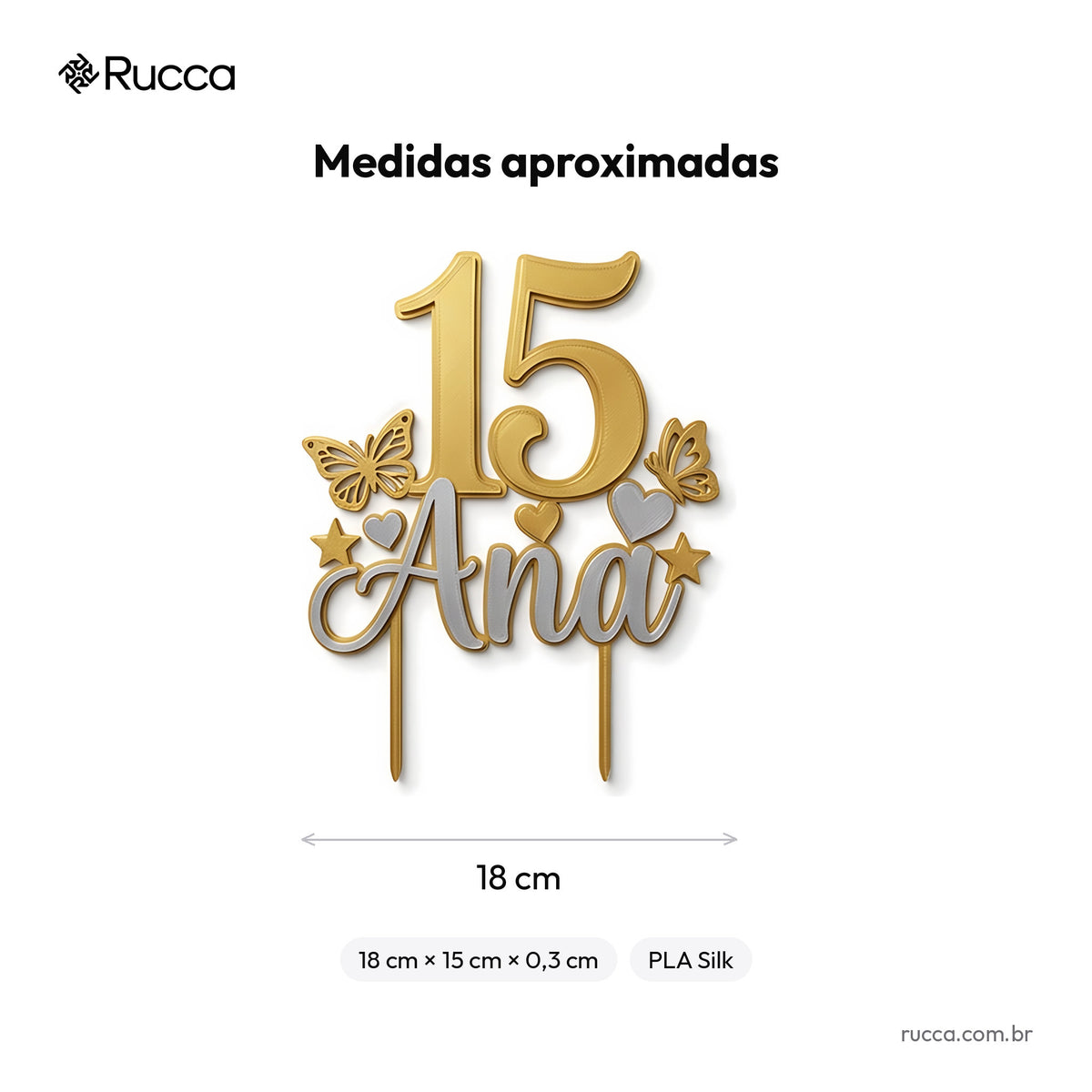 Topo de bolo 15 anos personalizado — Rucca 3D