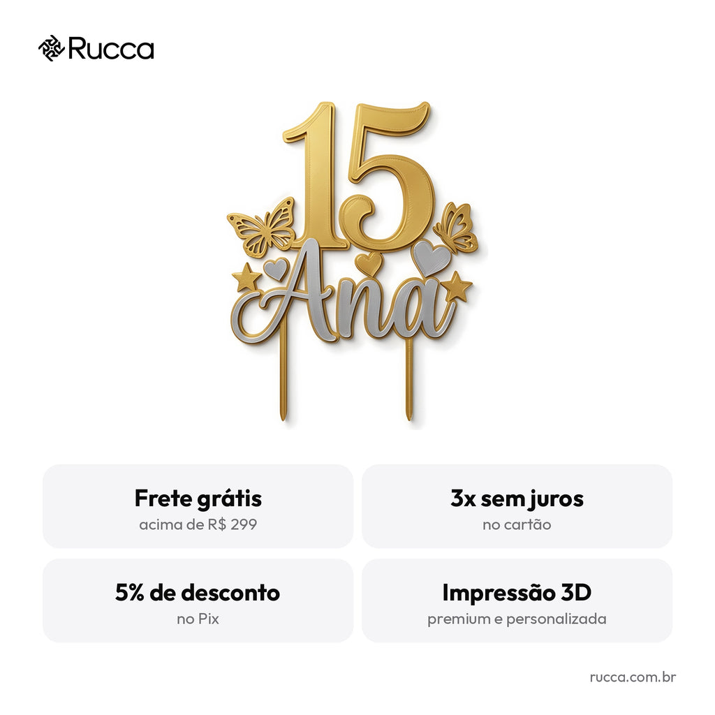 Topo de bolo 15 anos personalizado — Rucca 3D