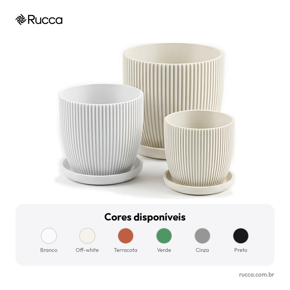 Trio de Cachepôs Canelados com Pratinho — Rucca 3D