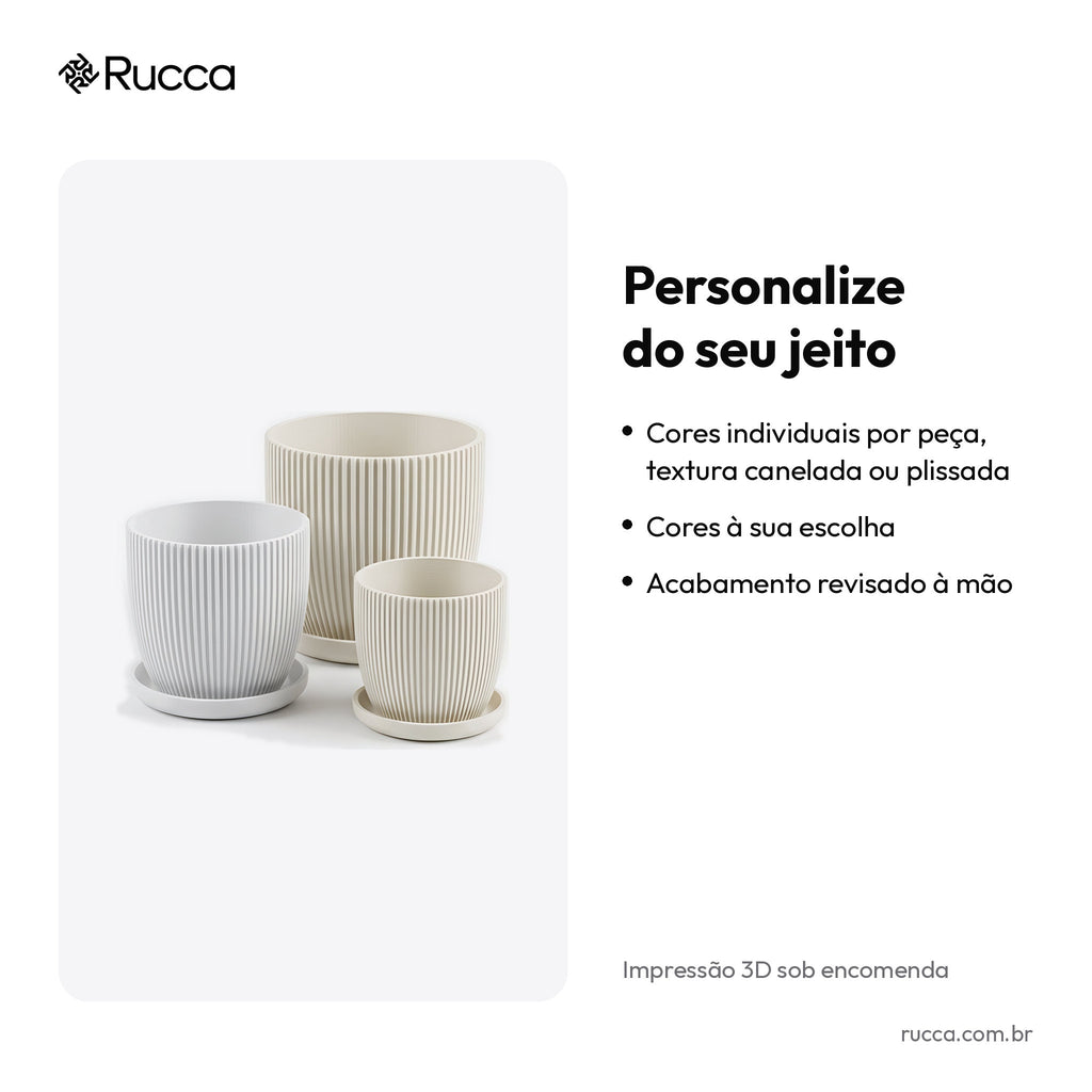 Trio de Cachepôs Canelados com Pratinho — Rucca 3D