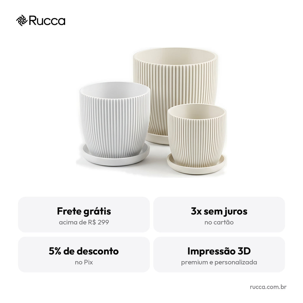Trio de Cachepôs Canelados com Pratinho — Rucca 3D