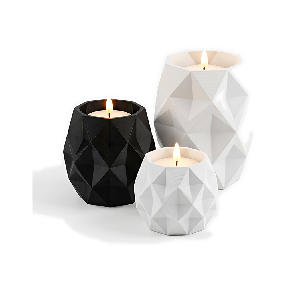 Trio de Porta-Velas Geométricos com Vela LED — Rucca 3D
