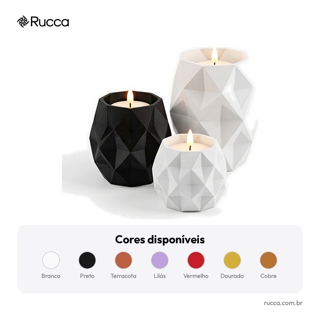 Trio de Porta-Velas Geométricos com Vela LED — Rucca 3D