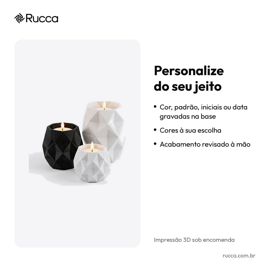 Trio de Porta-Velas Geométricos com Vela LED — Rucca 3D