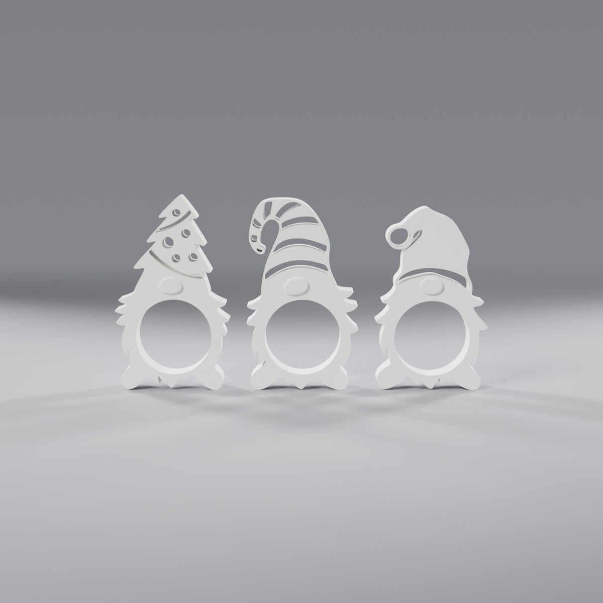 Trio de Gnomos de Natal Porta-Bombom, vista frontal