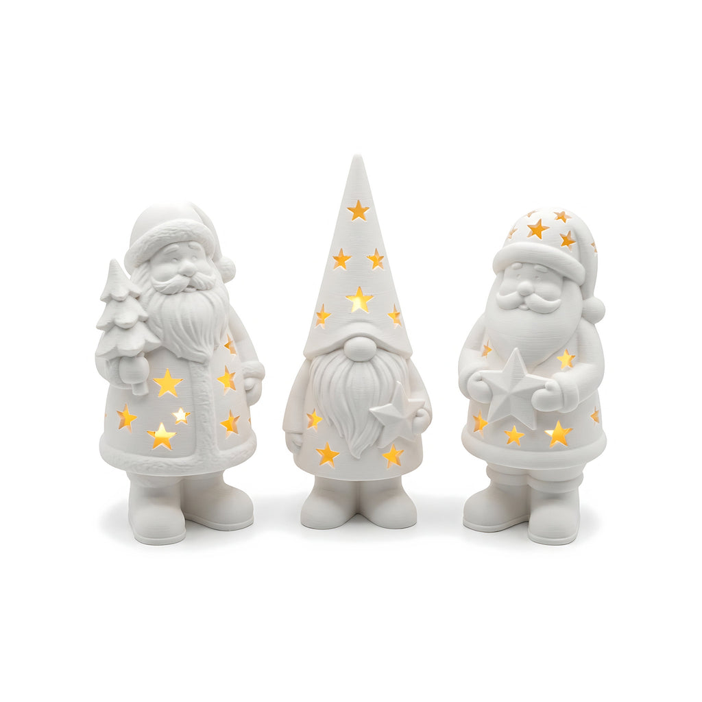 Trio Luminárias de Natal com Vela LED (Papai Noel e Gnomo) — Rucca 3D