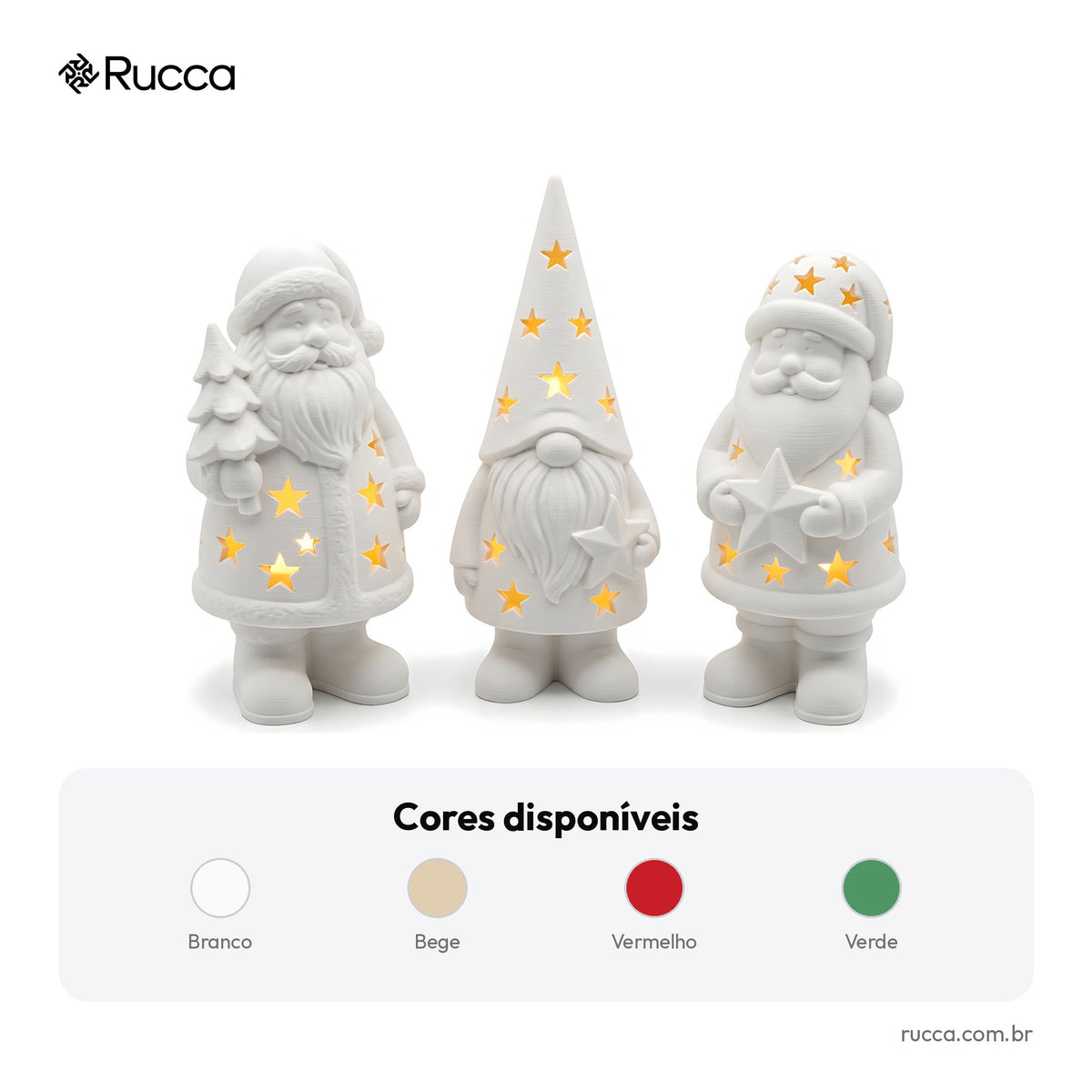 Trio Luminárias de Natal com Vela LED (Papai Noel e Gnomo) — Rucca 3D