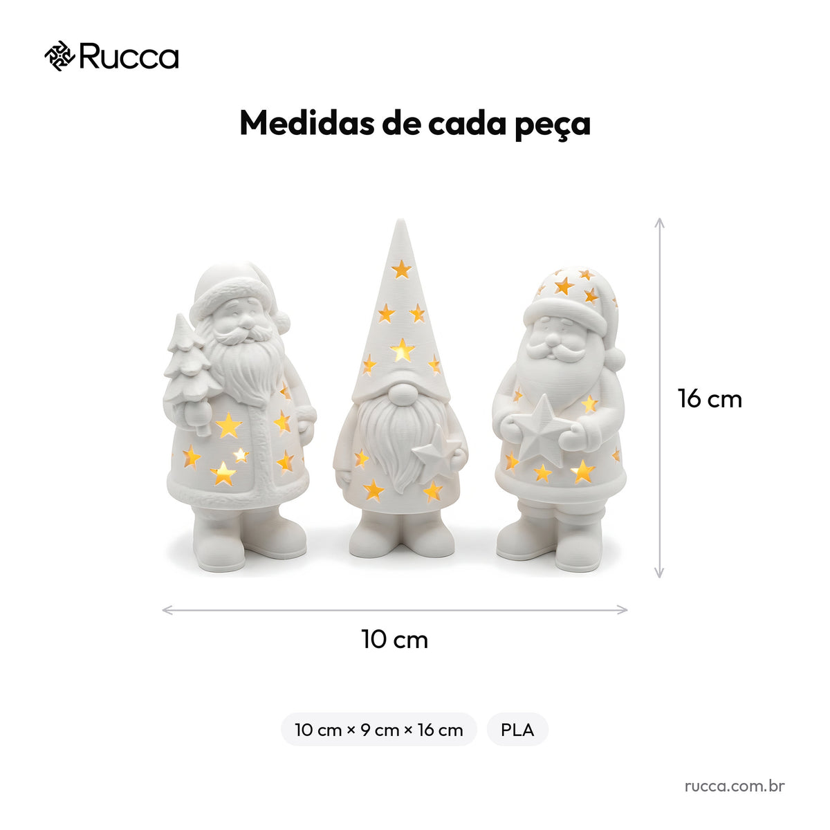 Trio Luminárias de Natal com Vela LED (Papai Noel e Gnomo) — Rucca 3D