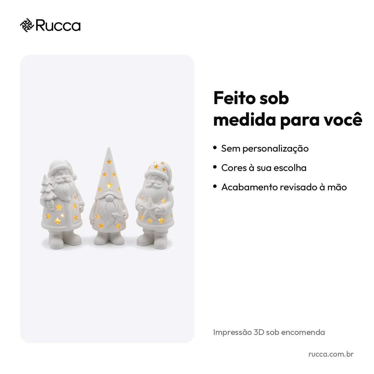 Trio Luminárias de Natal com Vela LED (Papai Noel e Gnomo) — Rucca 3D